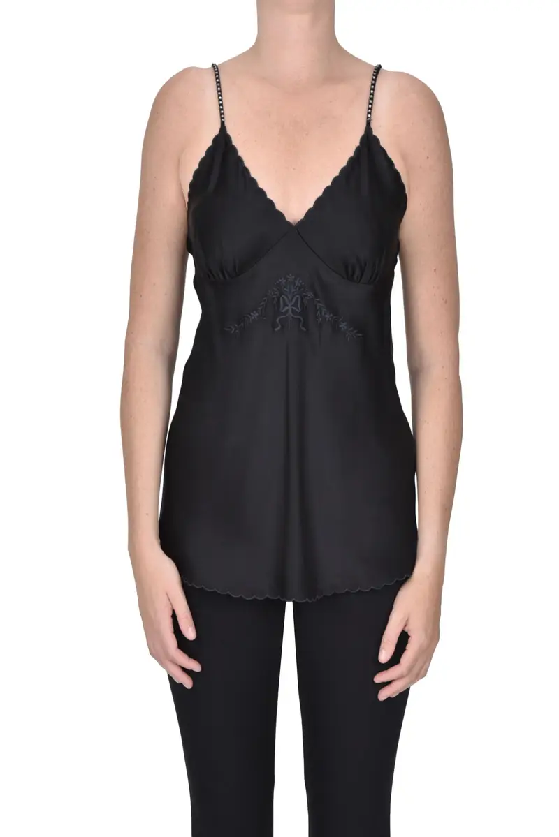 Top in satin con spalline gioiello