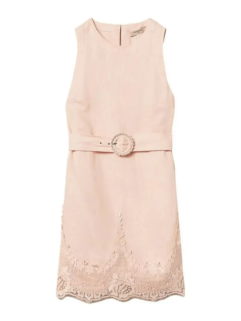 Mini Abito Con Cintura Rosa