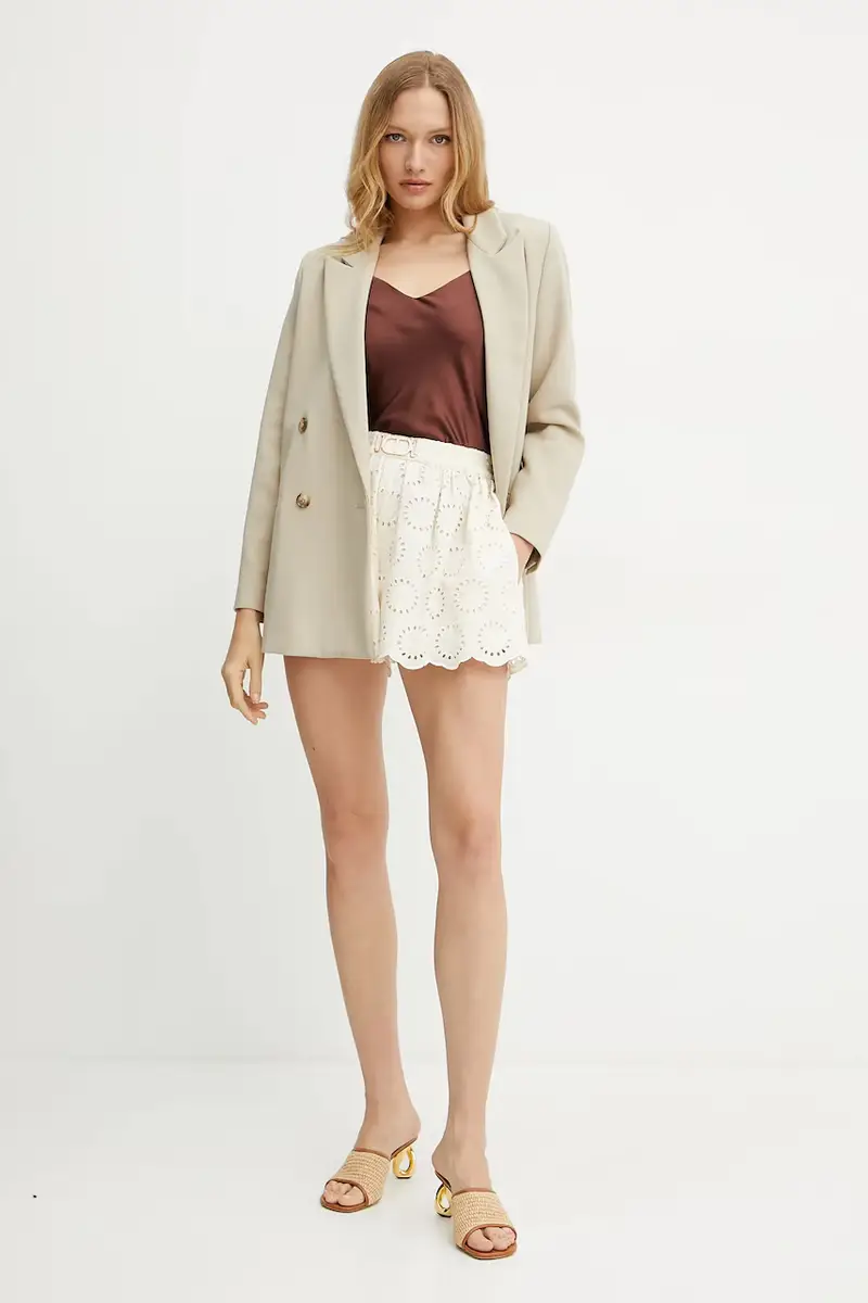 pantaloncini in cotone donna colore beige 251TT2363 miniatura 2