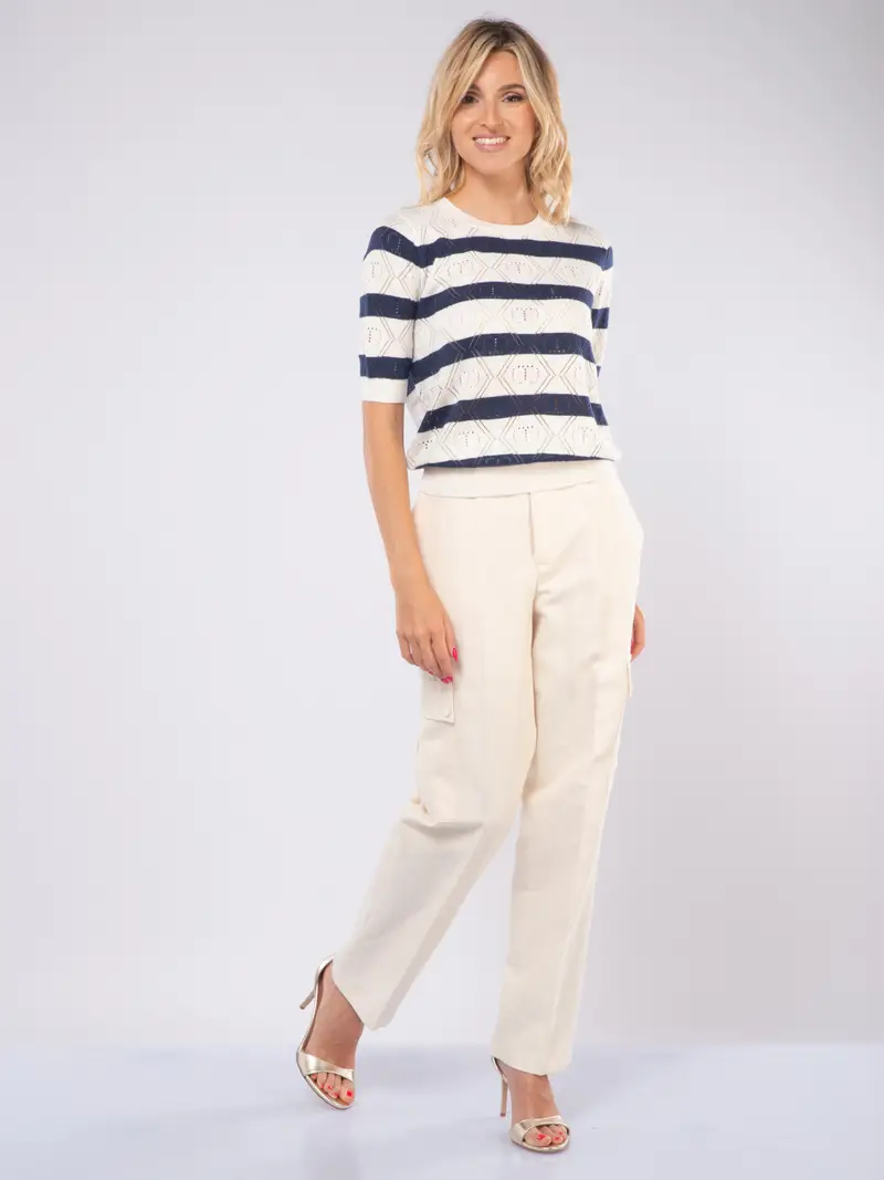 pantalone da donna Twinset cargo in cotone e lino BEIGE miniatura 2