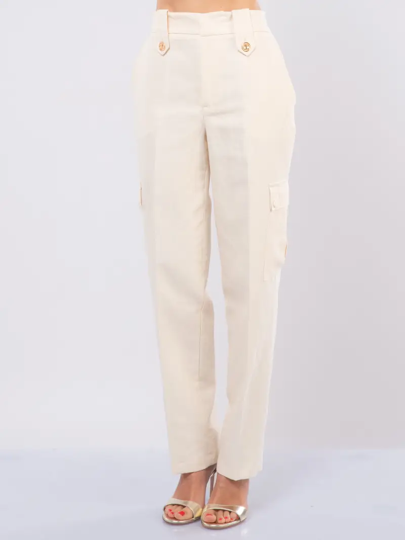 pantalone da donna Twinset cargo in cotone e lino BEIGE