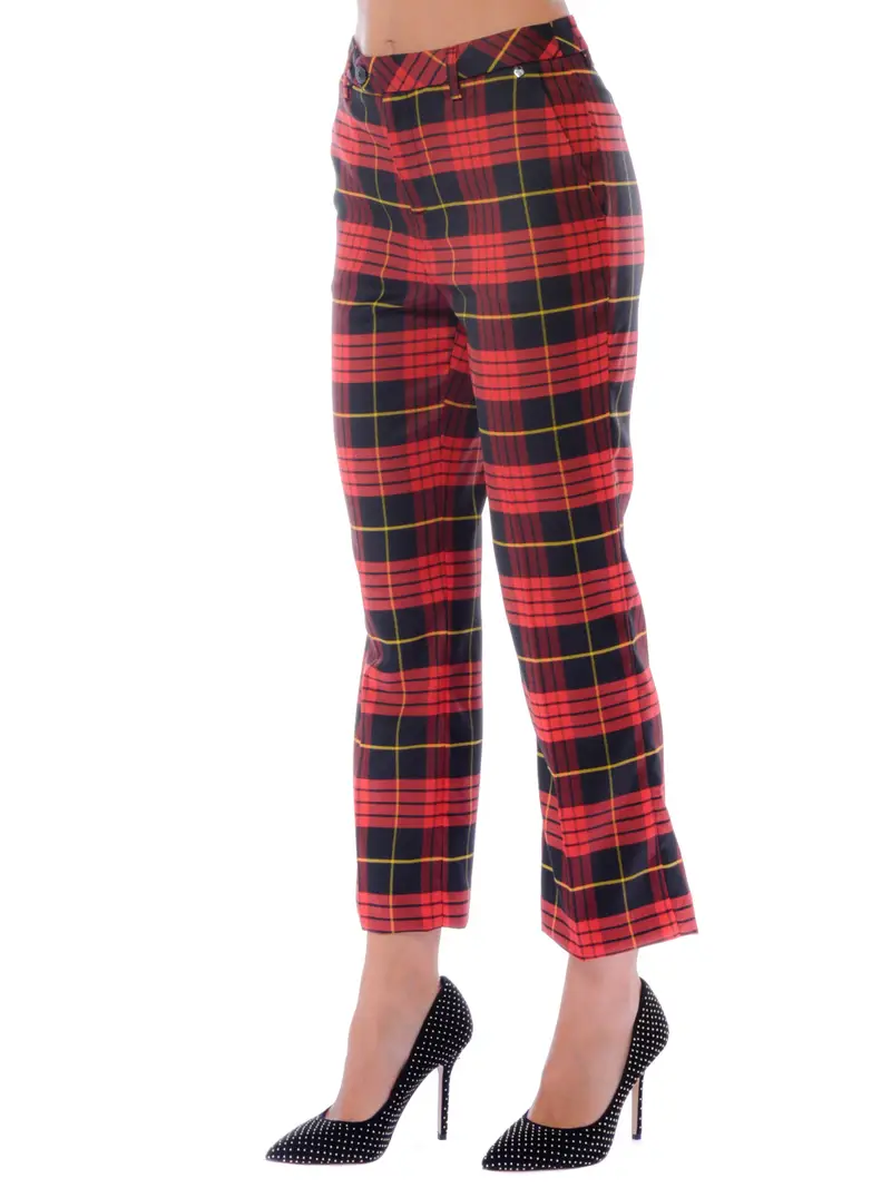 Pantalone donna Twinset misto lana con fantasia a quadri Rosso miniatura 2