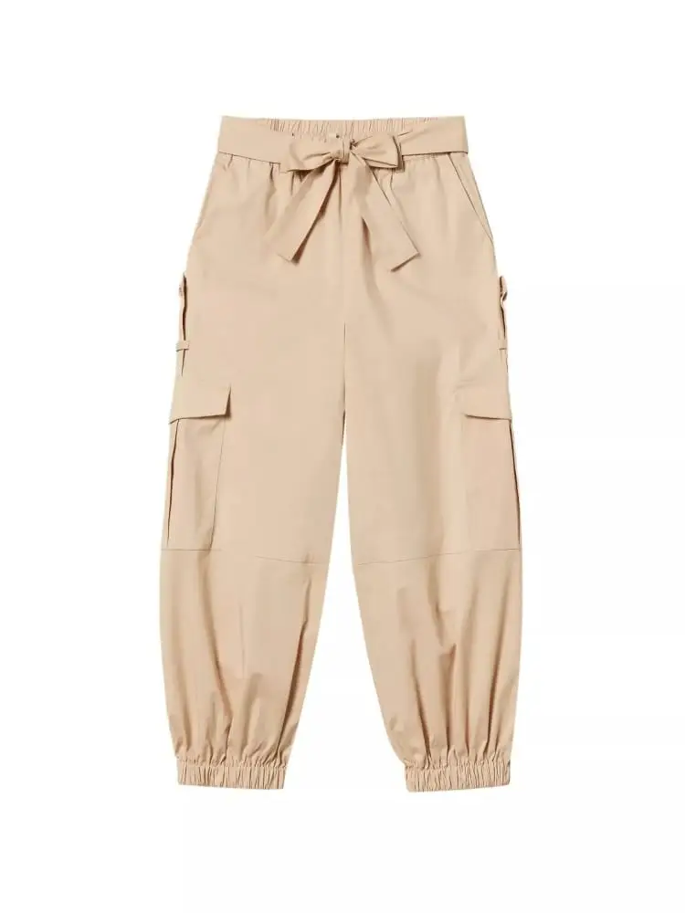 pantalone kids/junior in cotone beige cargo con fiocco