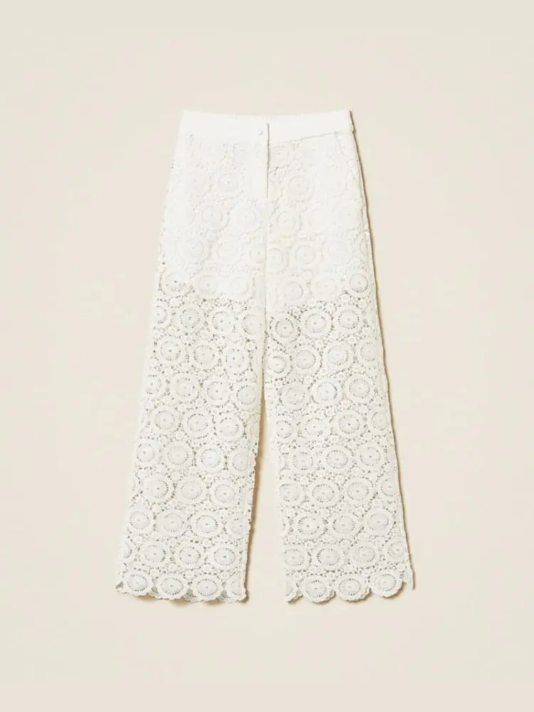 pantalone kids/junior in pizzo macramè bianco