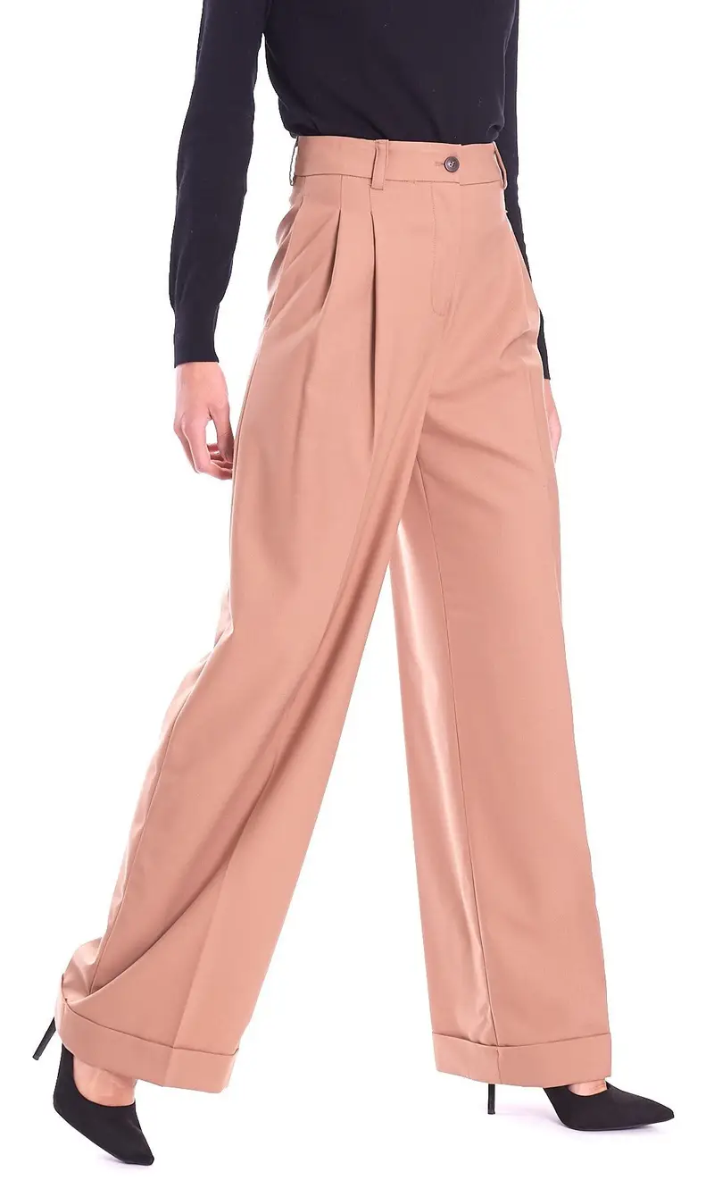 Pantalone palazzo twinset con pinces cammello, colore cammello