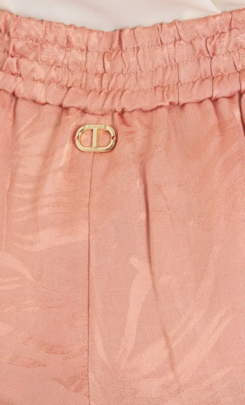 Pantalone palazzo twinset stampa palme in misto lino, colore corallo miniatura 2