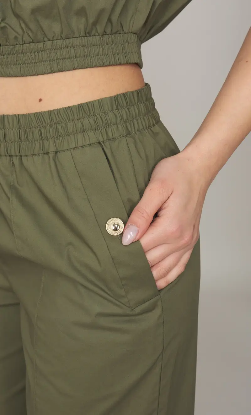 Pantalone twinset ampio con elastico, colore militare miniatura 2