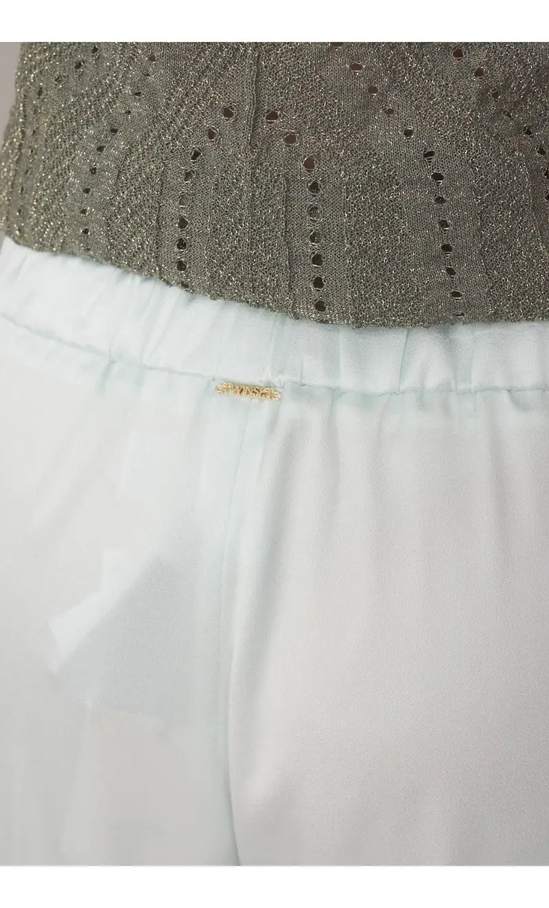 Pantalone twinset ampio con pinces, colore verde acqua miniatura 2