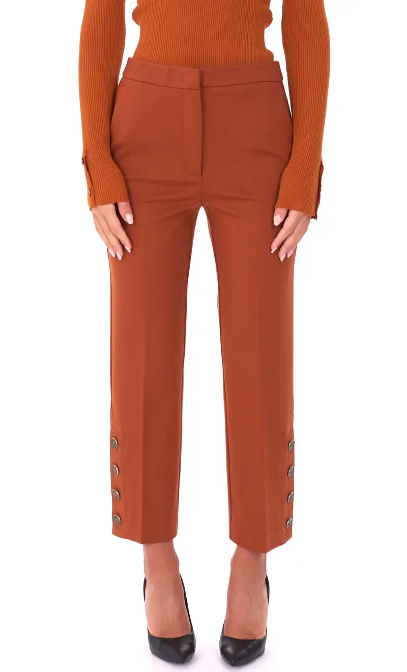 Pantalone twinset con bottoni alla caviglia, colore bruciato