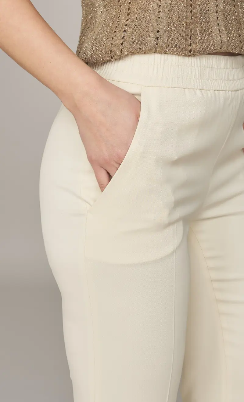 Pantalone twinset dritto con elastico, colore panna miniatura 2