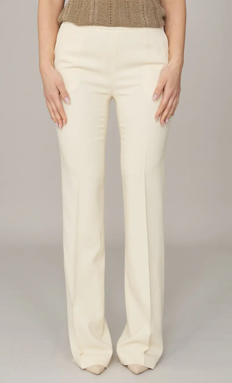 Pantalone twinset dritto con elastico, colore panna