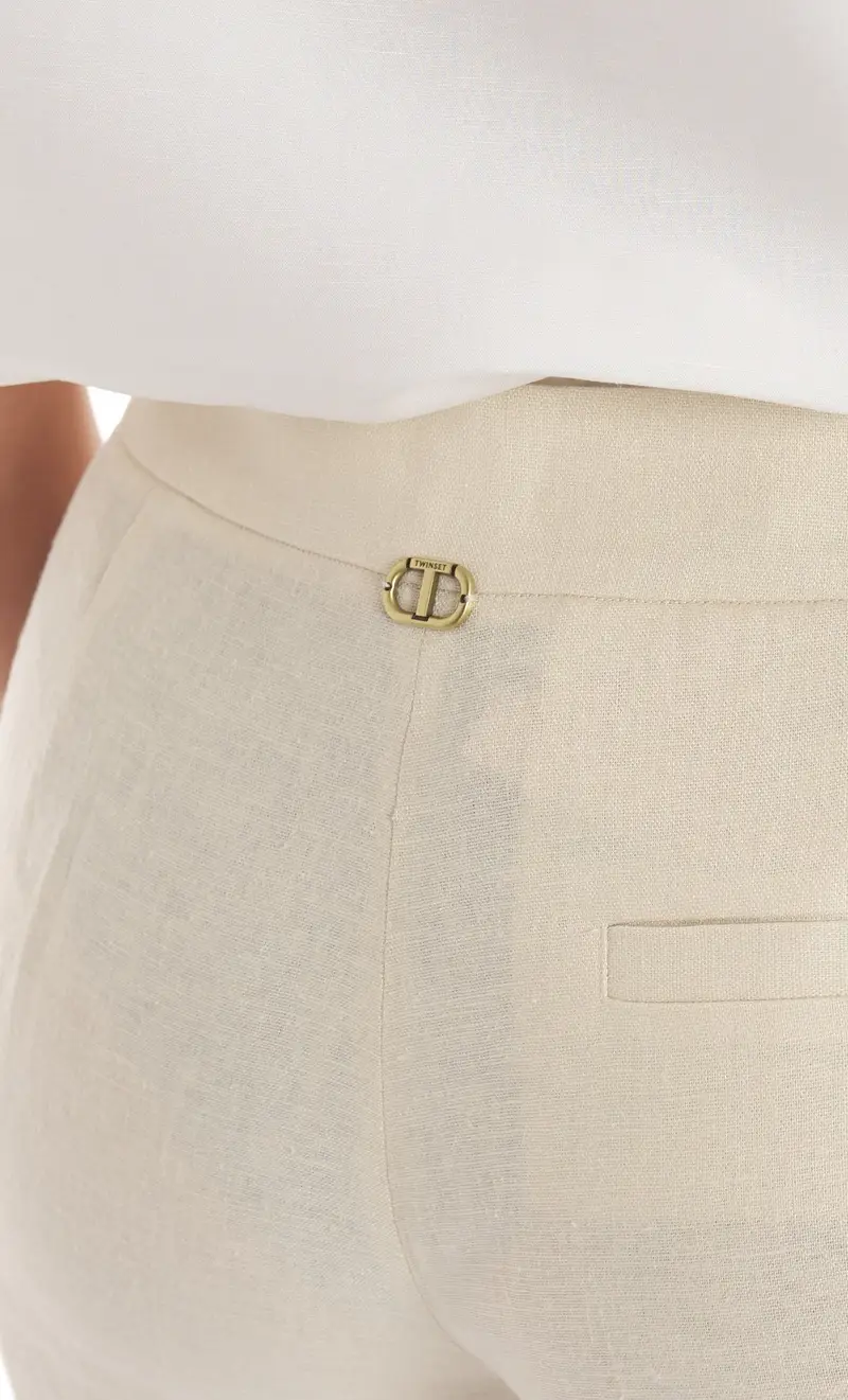 Pantalone twinset gamba dritta in misto lino, colore sabbia miniatura 2