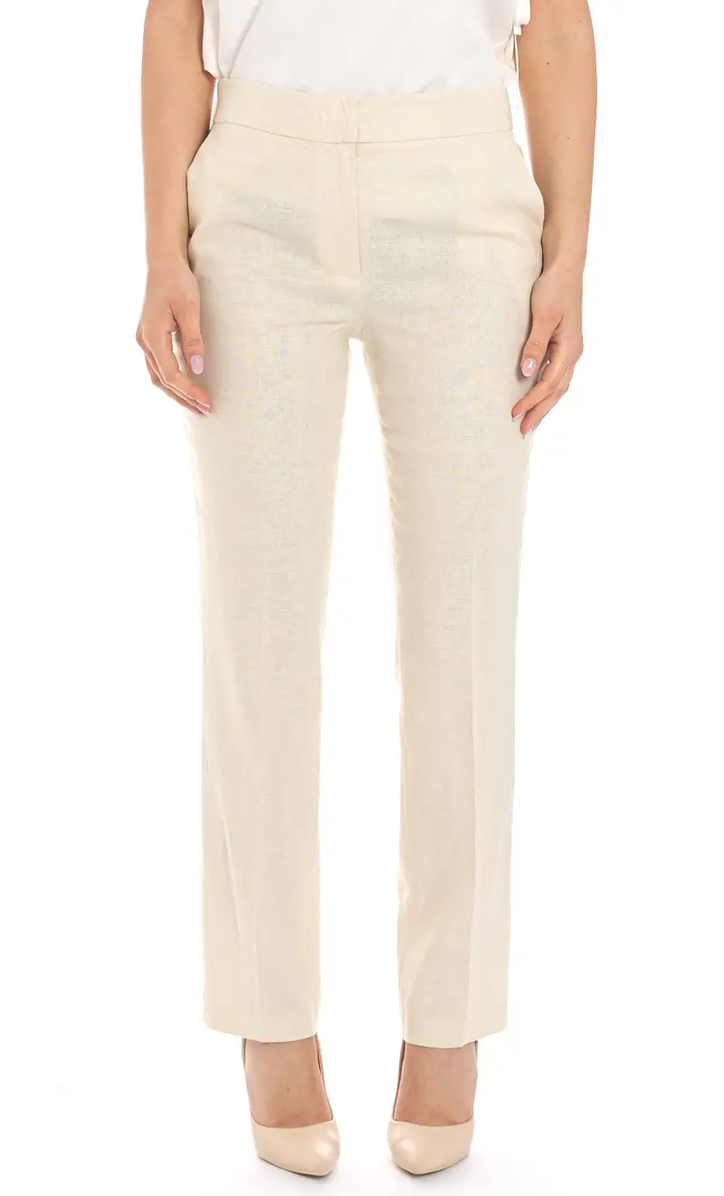 Pantalone twinset gamba dritta in misto lino, colore sabbia