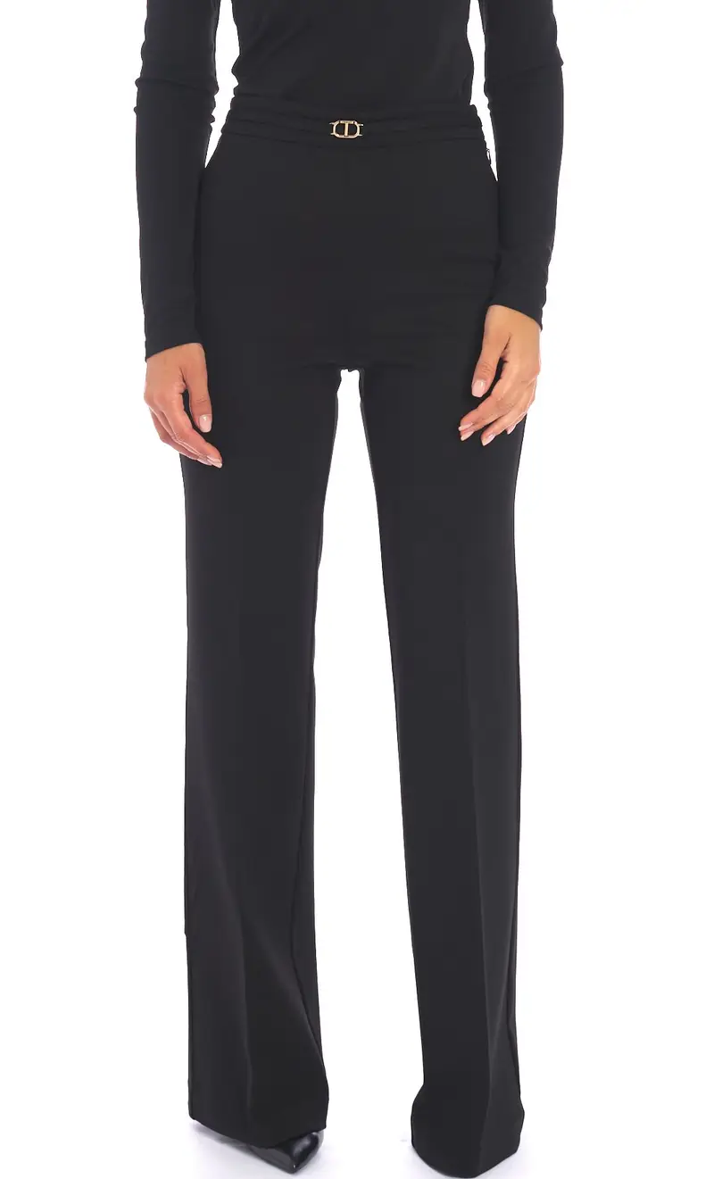Pantalone twinset gamba dritta in punto milano con logo, colore nero