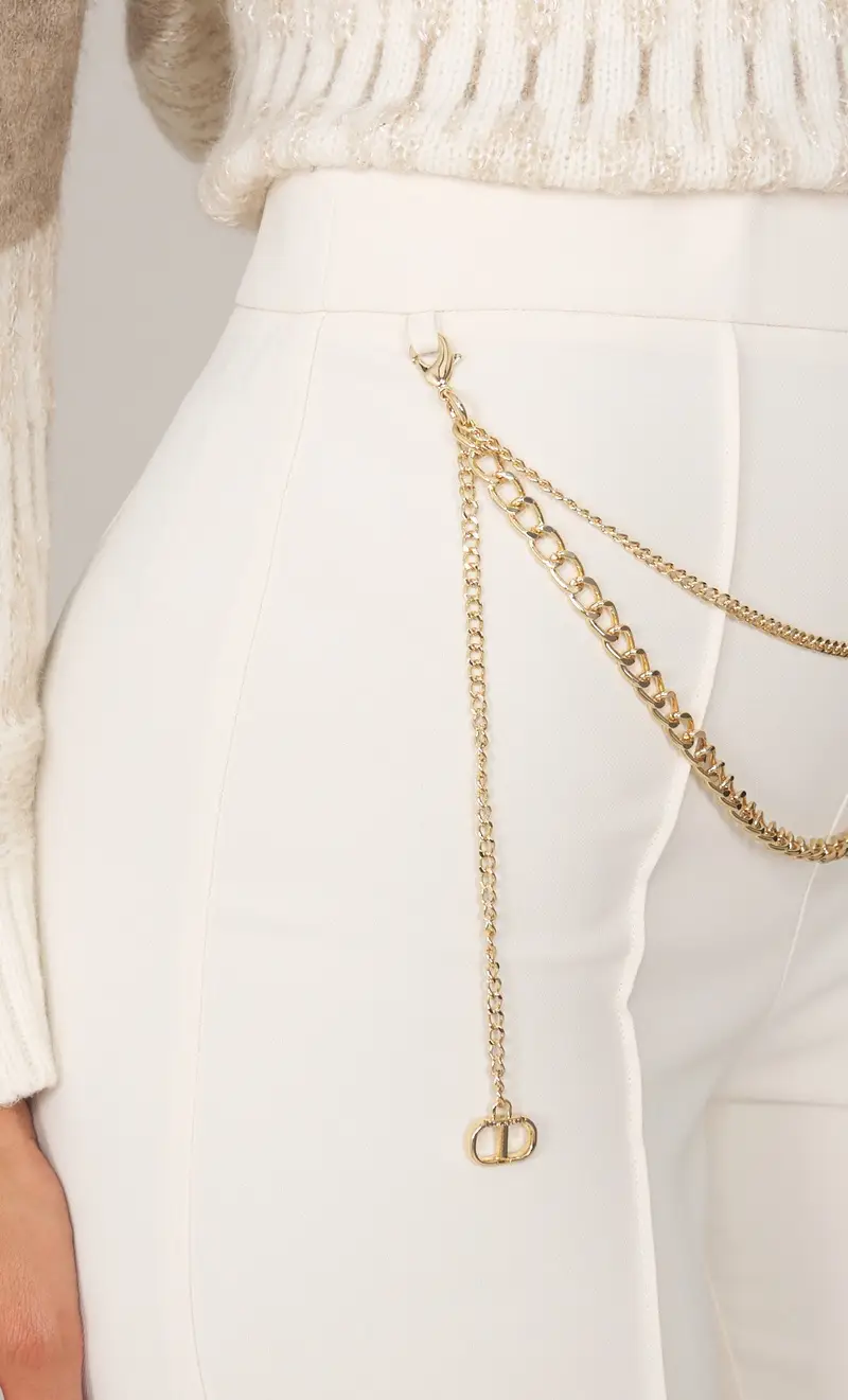 Pantalone twinset palazzo con cintura in catena, colore bianco miniatura 2