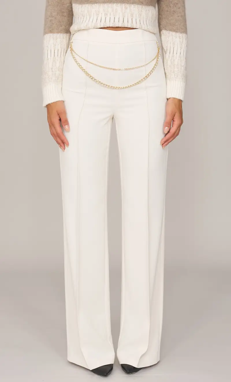 Pantalone twinset palazzo con cintura in catena, colore bianco