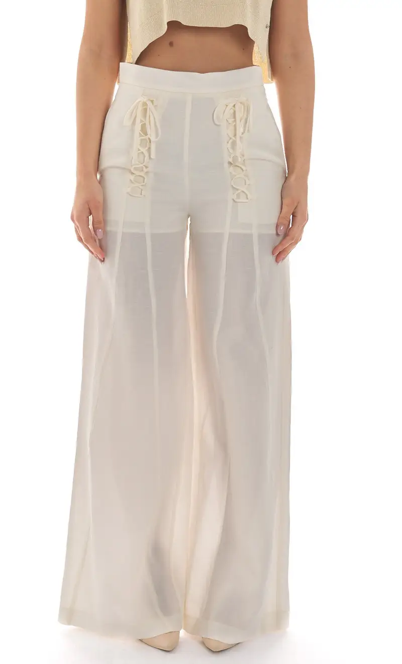 Pantalone twinset palazzo con intrecci, colore bianco