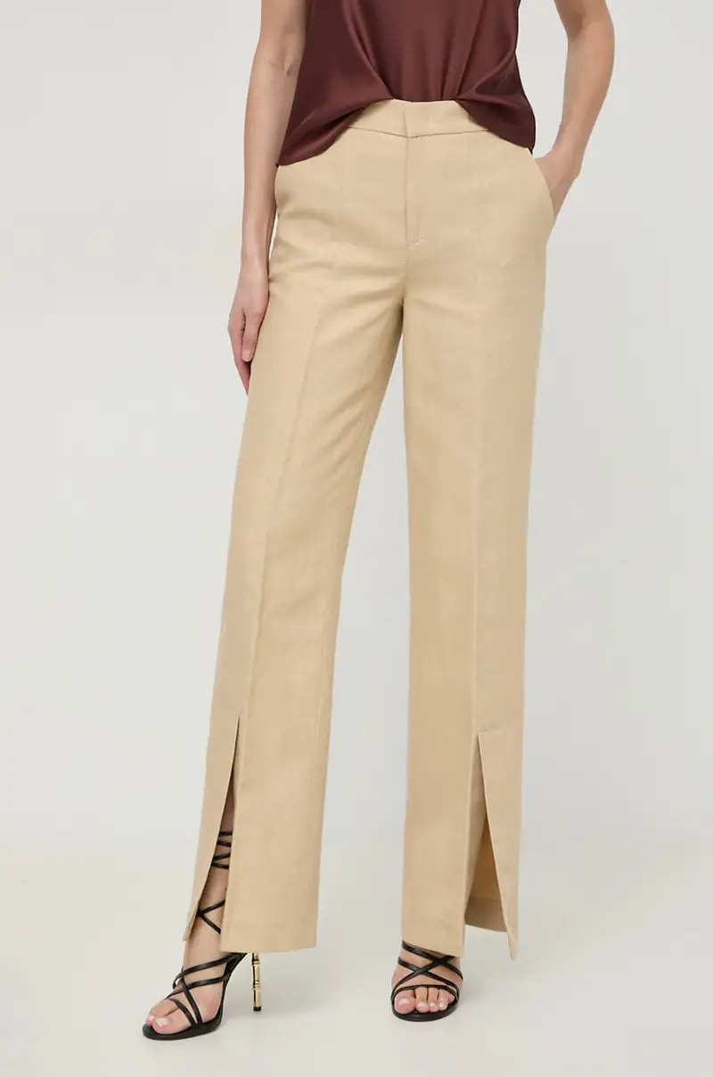 pantaloni in lino misto colore beige