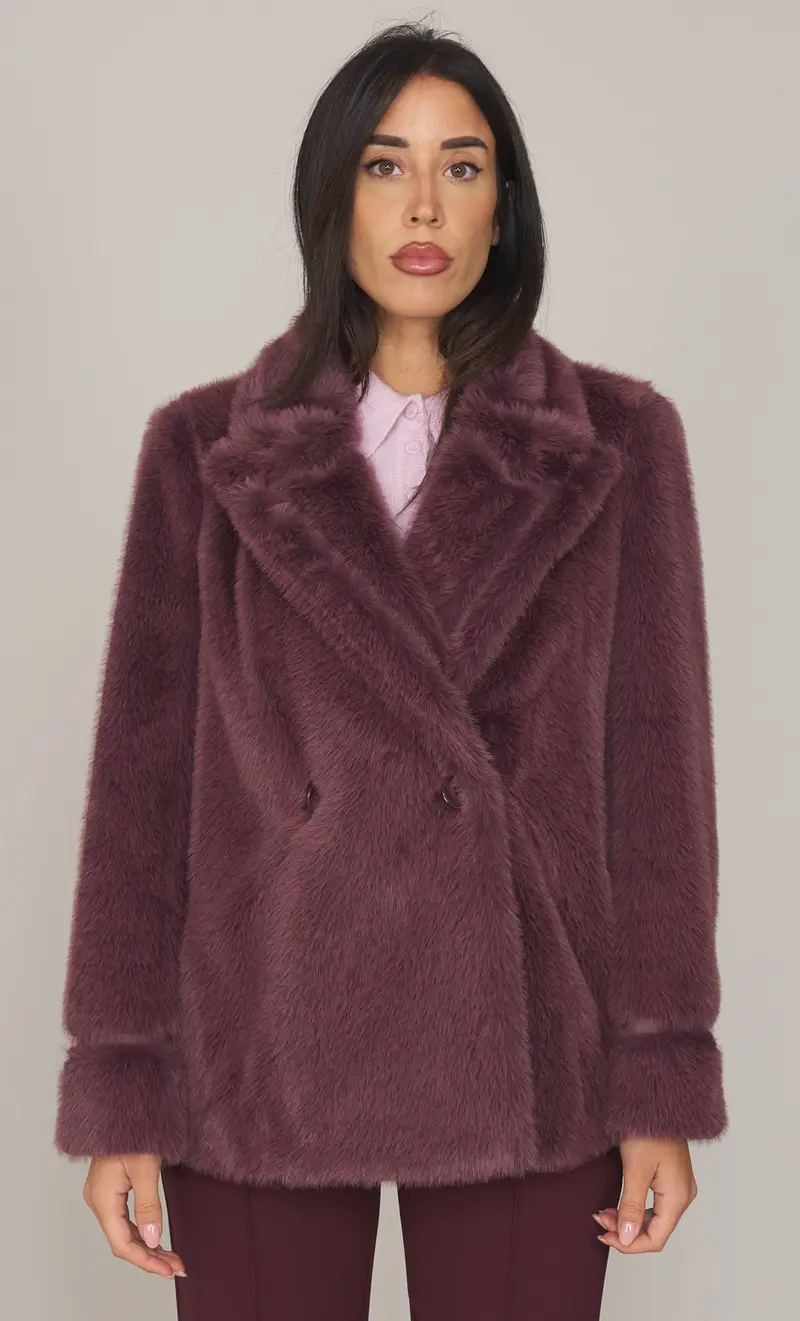 Pelliccia twinset ecologica doppiopetto, colore bordeaux