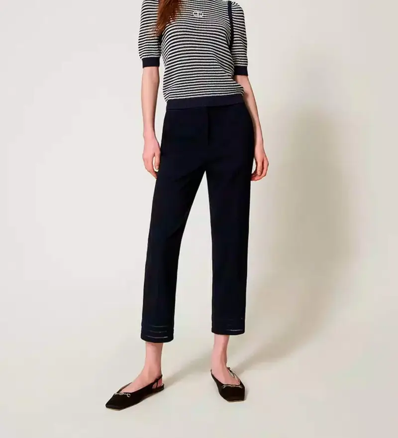 per donna 251TP2042 Pantaloni dritti con ricamo blu navy (40), Casual, Poliestere