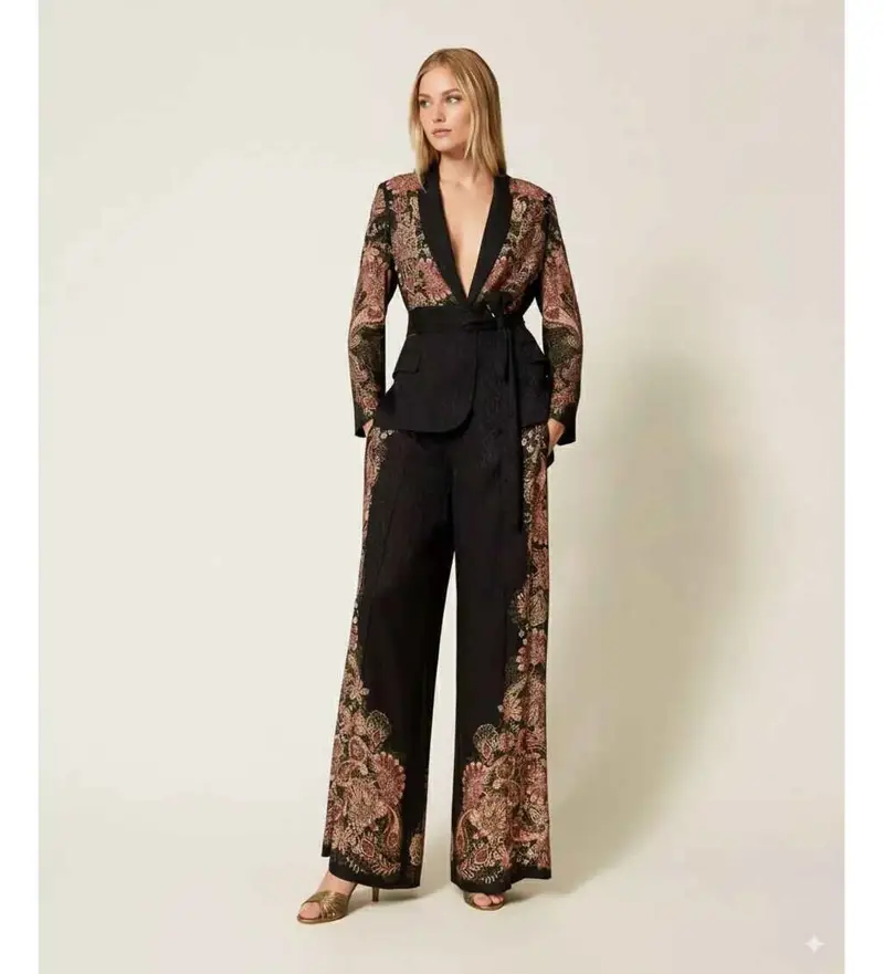 per donna. 252TP2041 Pantaloni palazzo neri (40), Nero, Casual, Multicolore, Viscosa