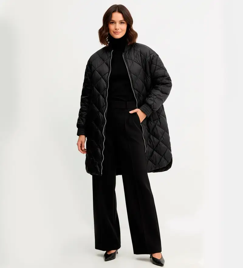 per donna. 252TP2130 giacca nera lunga (40), Nero, Casual, Poliamide