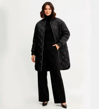 per donna 252TP2130 giacca nera lunga (42), Nero, Casual, Poliamide