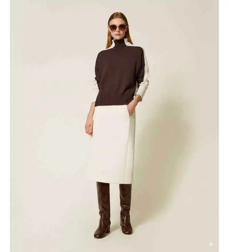 per donna 252TP2191 Gonna midi in tessuto scuba bianco (40), Casual, Viscosa