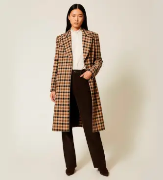 per donna 252TT2430 Cappotto in misto lana a quadri marrone (42), Casual