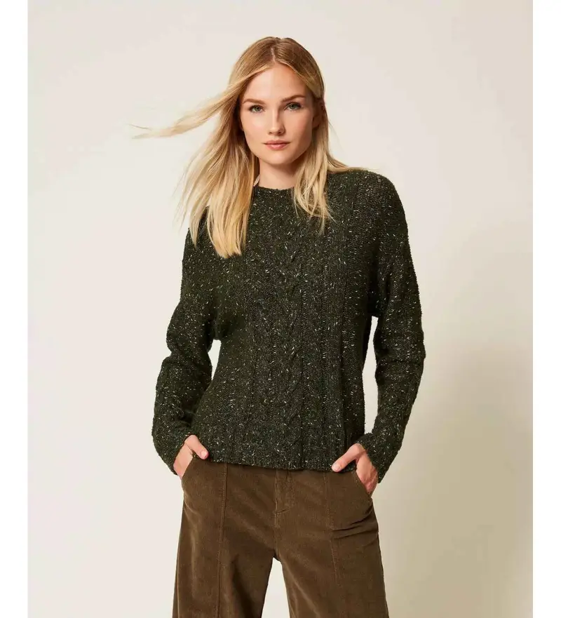 per donna. 252TT3432 Maglione in misto lana con lurex verde (S), Casual