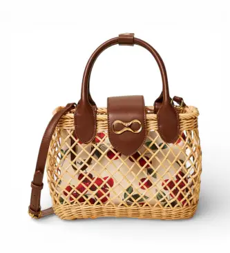 per donna 261TD8252 Borsa a tracolla in vimini beige con pochette (OSFA), Casual, Legno