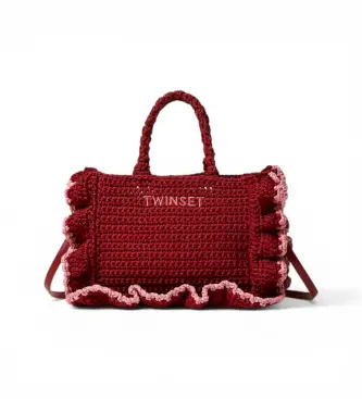 per donna 261TD8291 Borsa shopper marrone all'uncinetto con logo (OSFA), Casual, Rosa, Rafia