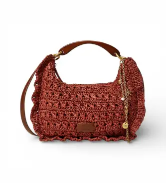 per donna 261TD8300 Sacchetto per croissant in rafia all'uncinetto color rosso marrone (OSFA), Casual, Poliuretano