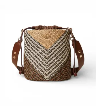 per donna 261TD8502 Borsa a secchiello in jacquard di rafia marrone (OSFA), Casual, Sintetico