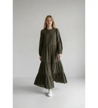 per donna 261TF2051 vestito verde con volant (40), Casual, Cotone, Manica lunga