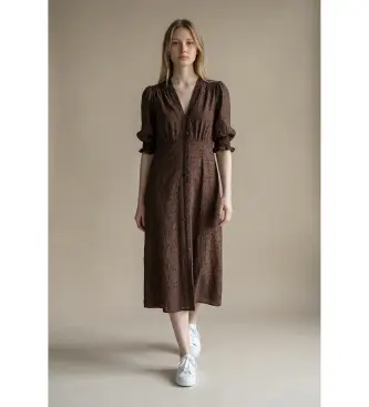 per donna 261TF2111 Abito ricamato marrone (42), Casual, Cotone, Manica corta