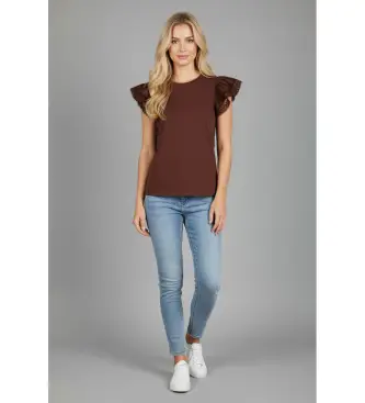 per donna 261TT2064 Maglietta marrone Alette (S), Casual, Cotone, Manica corta