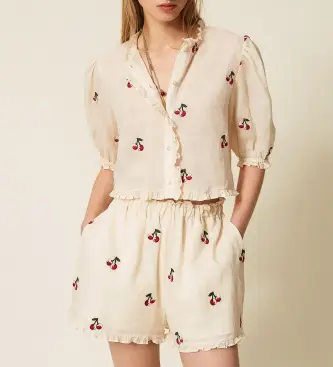 per donna 261TT2421 Pantaloncini in broccato bianco sporco (40), Casual, Rayon