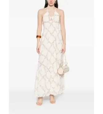 per donna 261TT2611 Abito lungo a bustier con stampa floreale (38), Casual, Cotone, Senza maniche / cinghie Bianco