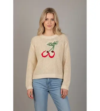 per donna 261TT3300 Maglia ricamata beige (XS), Casual, Cotone Verde