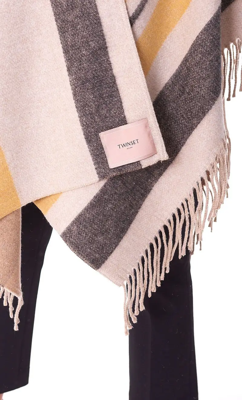 Poncho twinset rigato con frange, colore multicolore miniatura 2
