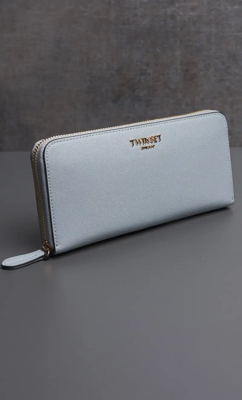 Portafoglio twinset zip around con logo lettering, colore verde acqua miniatura 2