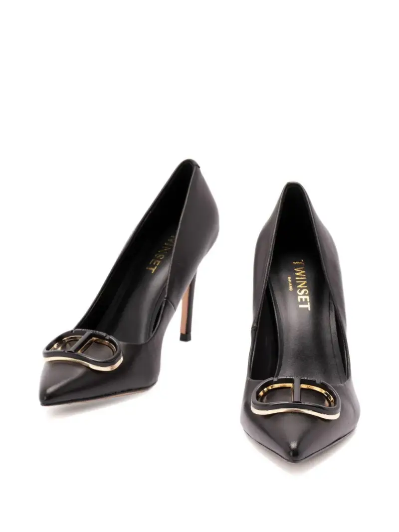 Twinset Pumps a Punta Nero con Logo Oro miniatura 2