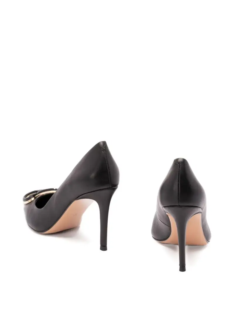 Twinset Pumps a Punta Nero con Logo Oro miniatura 3