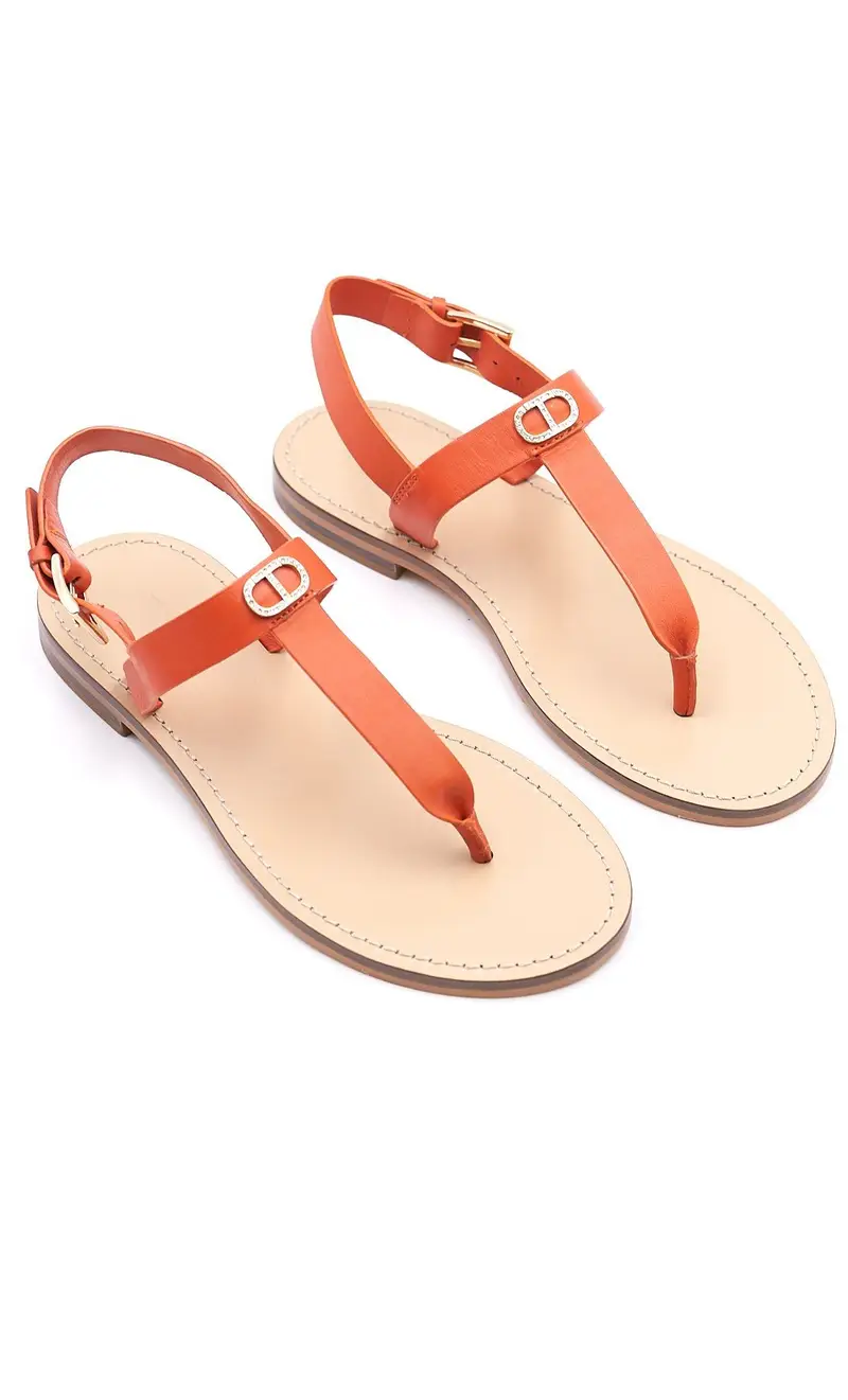Sandalo infradito twinset con logo gioiello, colore arancio