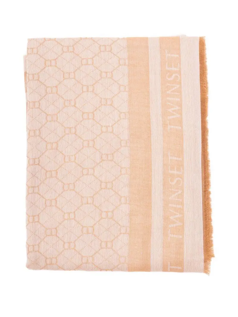Sciarpa Beige con Logo e Motivo Geometrico