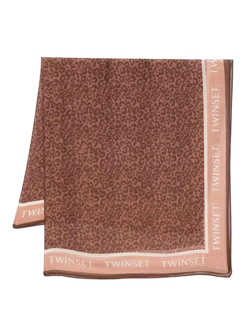 Sciarpa Con Stampa Animalier E Logo Marrone