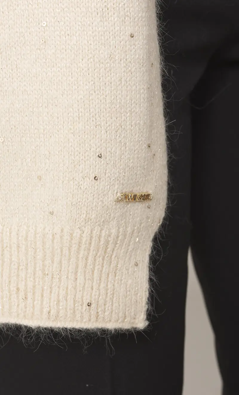 Sciarpa twinset con paillettes e lurex, colore panna miniatura 2