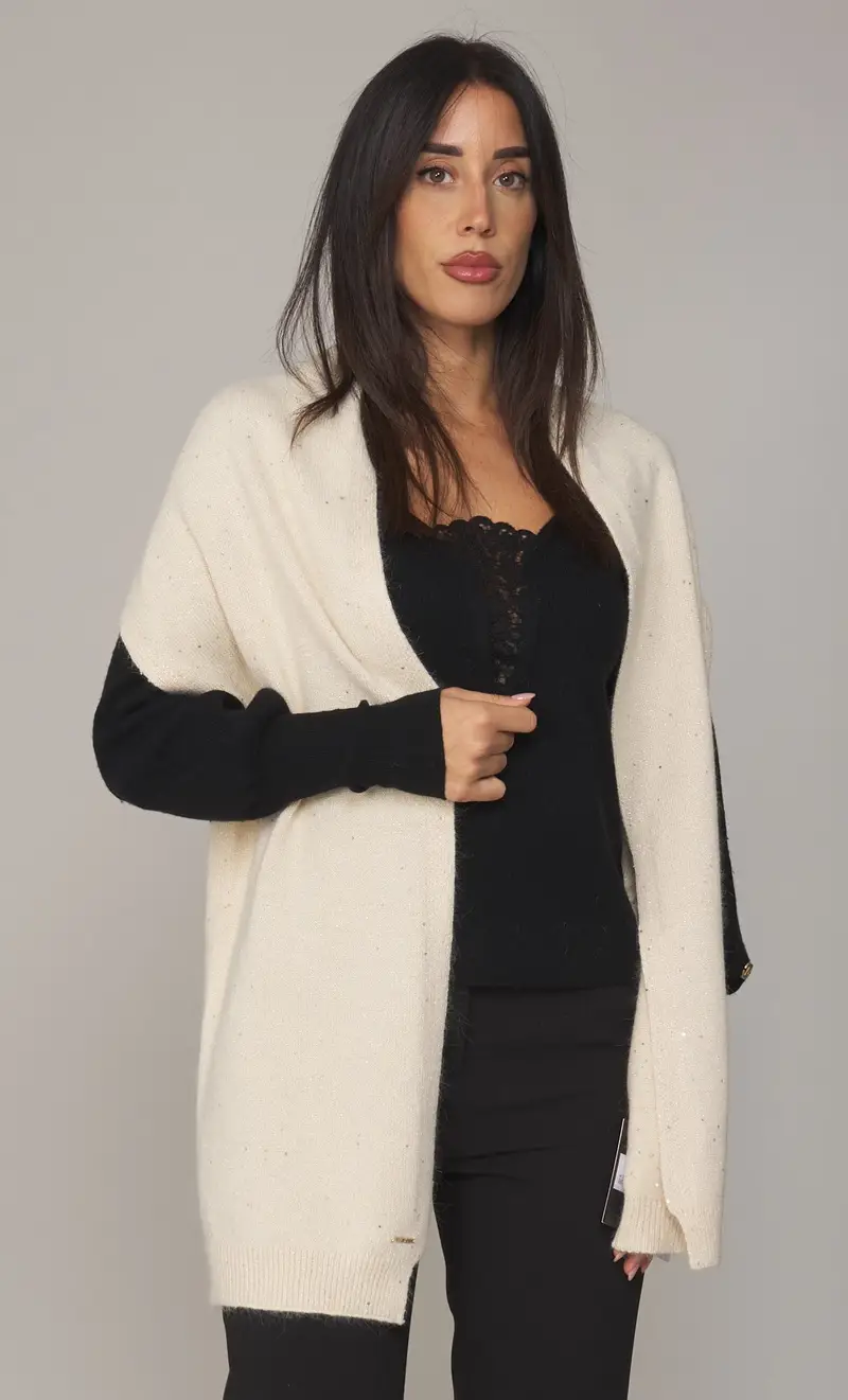 Sciarpa twinset con paillettes e lurex, colore panna