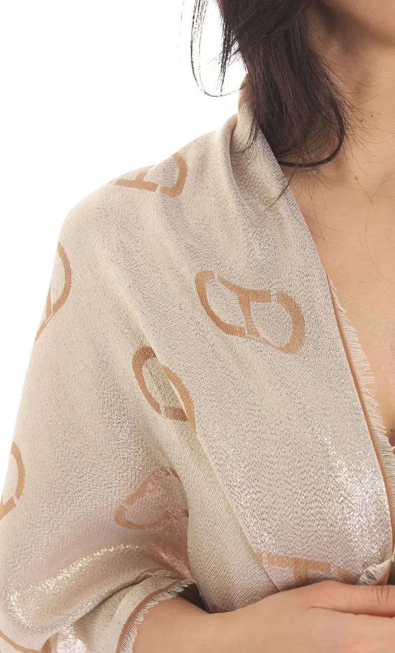 TWINSET Sciarpa logata con lurex, colore cammello miniatura 2